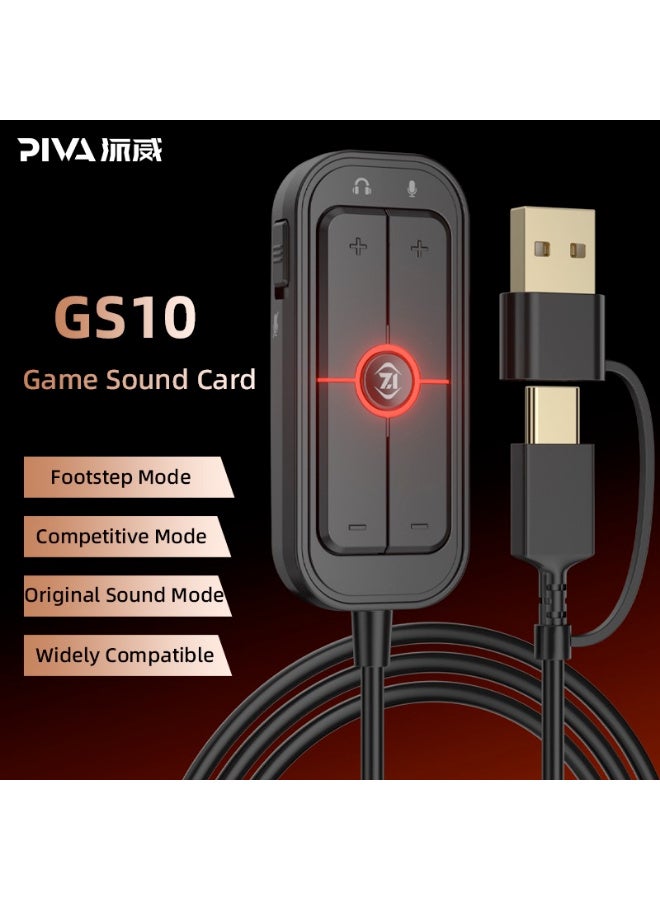 piva GS10 Sound Card Type-C to USB Controller for Clear Sound with 3.5 AUX Port and Microphone Controls Three EQ Adjustments and Mic and Headphone Volume Adjustment - Image 2